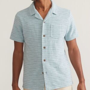 Marine Layer Textured Resort Shirt Short Sleeve Button Down in Sterling Blue Siz
